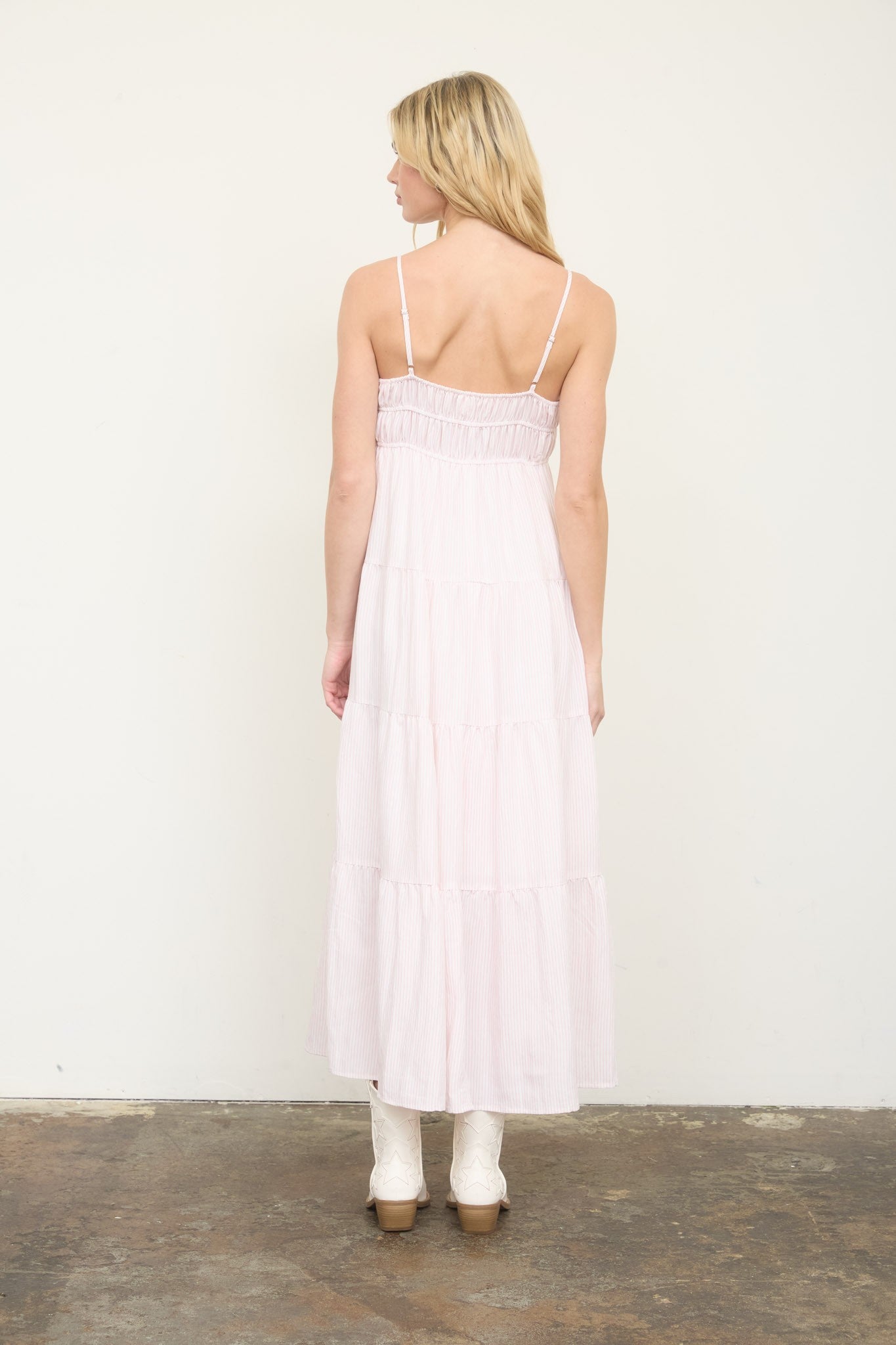 Stripe Empire Waist Tiered Midi Dress