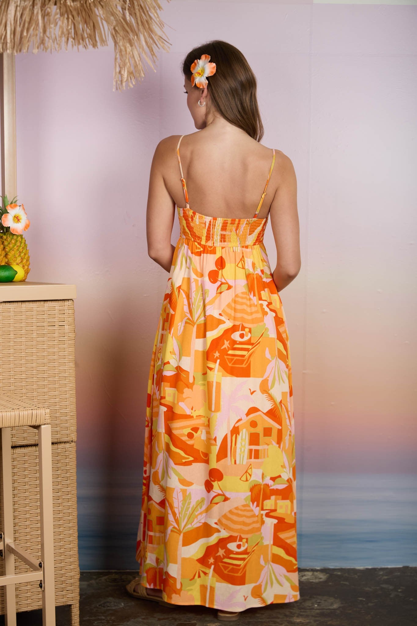 Beach Print Midi Dress