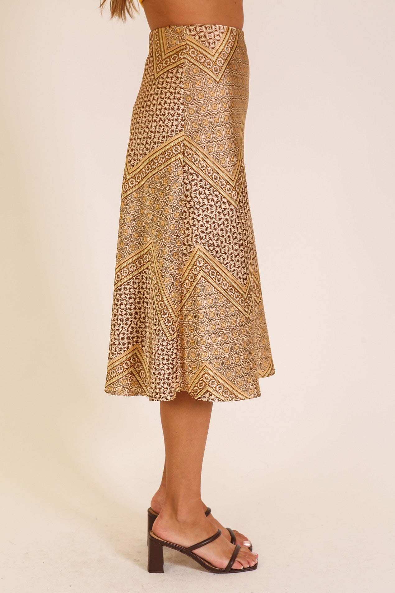 Geo Print Satin Midi Skirt