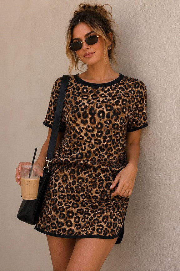 Leopard Print Tee & Skort Set