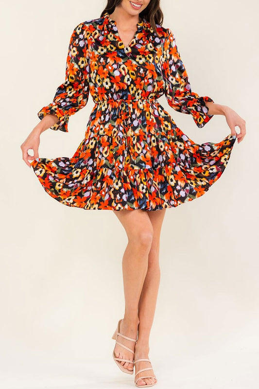 Floral Mid-Sleeve Mini Dress