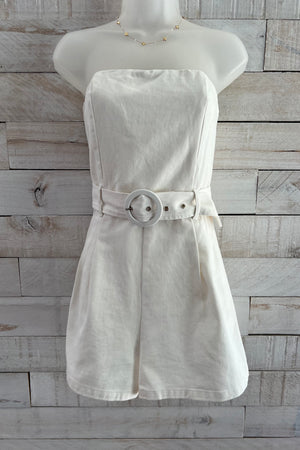 Strapless Belted Romper- White