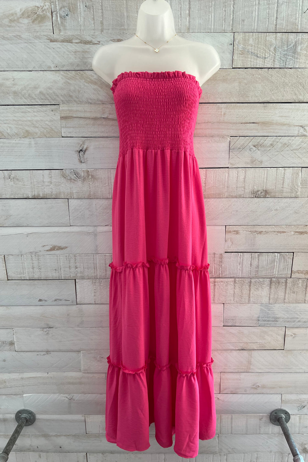 Strapless Boho Maxi Dress- Hot Pink