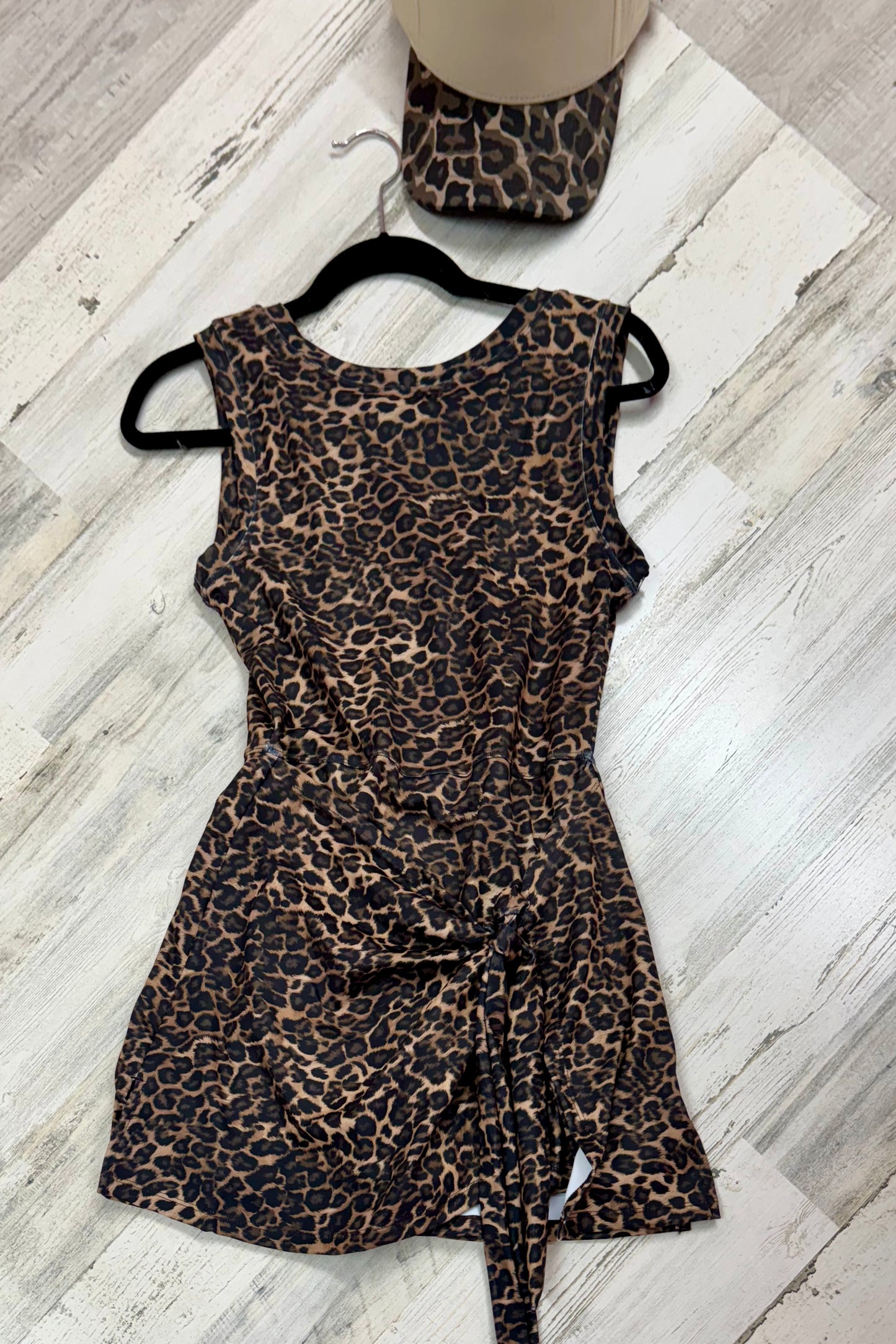 Leopard Print Sleeveless Wrap Tie Print Dress