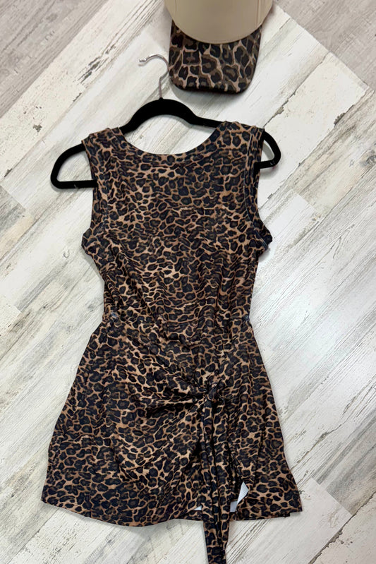 Leopard Print Sleeveless Wrap Tie Print Dress