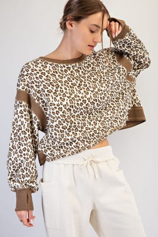 Animal Print Open Back Long-sleeved