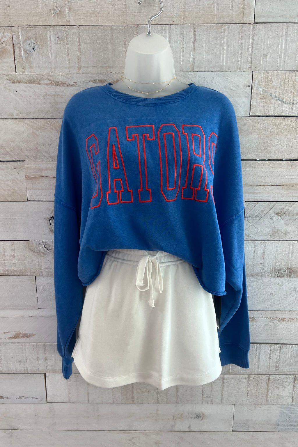 Cropped Washed Gators  Crewneck- Blue