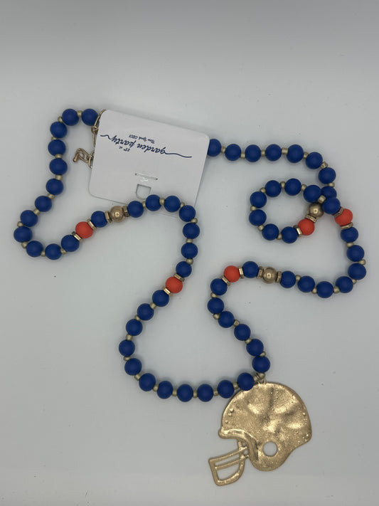 Game Day Beaded Football Necklace with Gold Helmet
