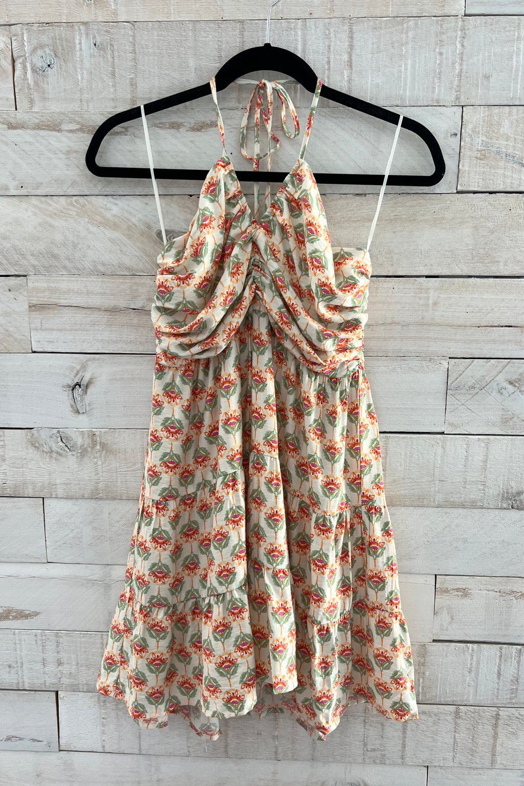 Floral Print Halter Dress- Off White