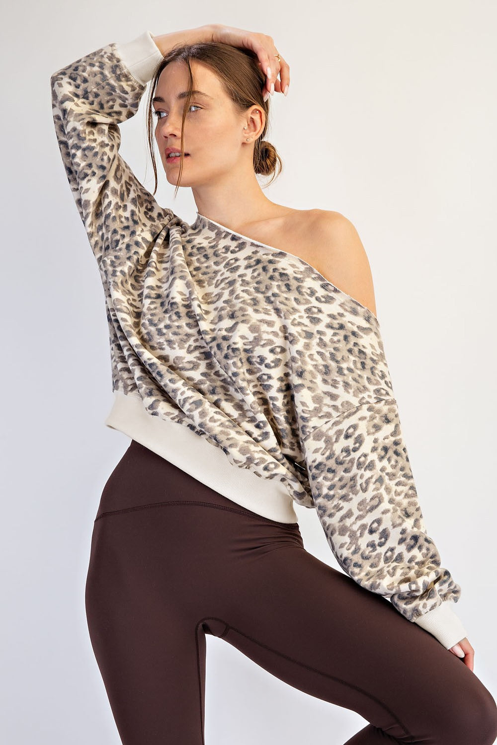 Leopard Print Off Shoulder Sweatshirt