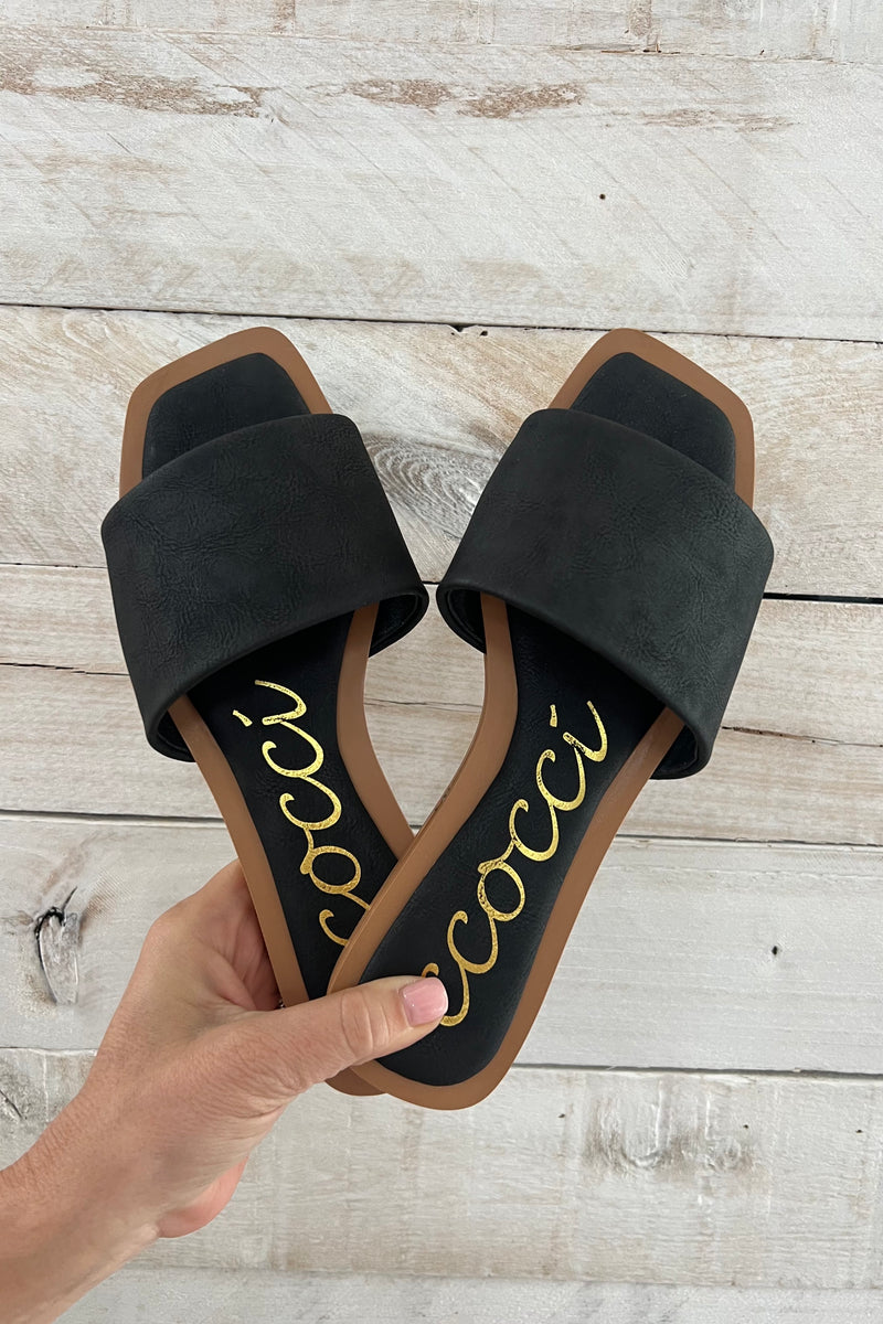 Leather Square Toe Sandal- Black