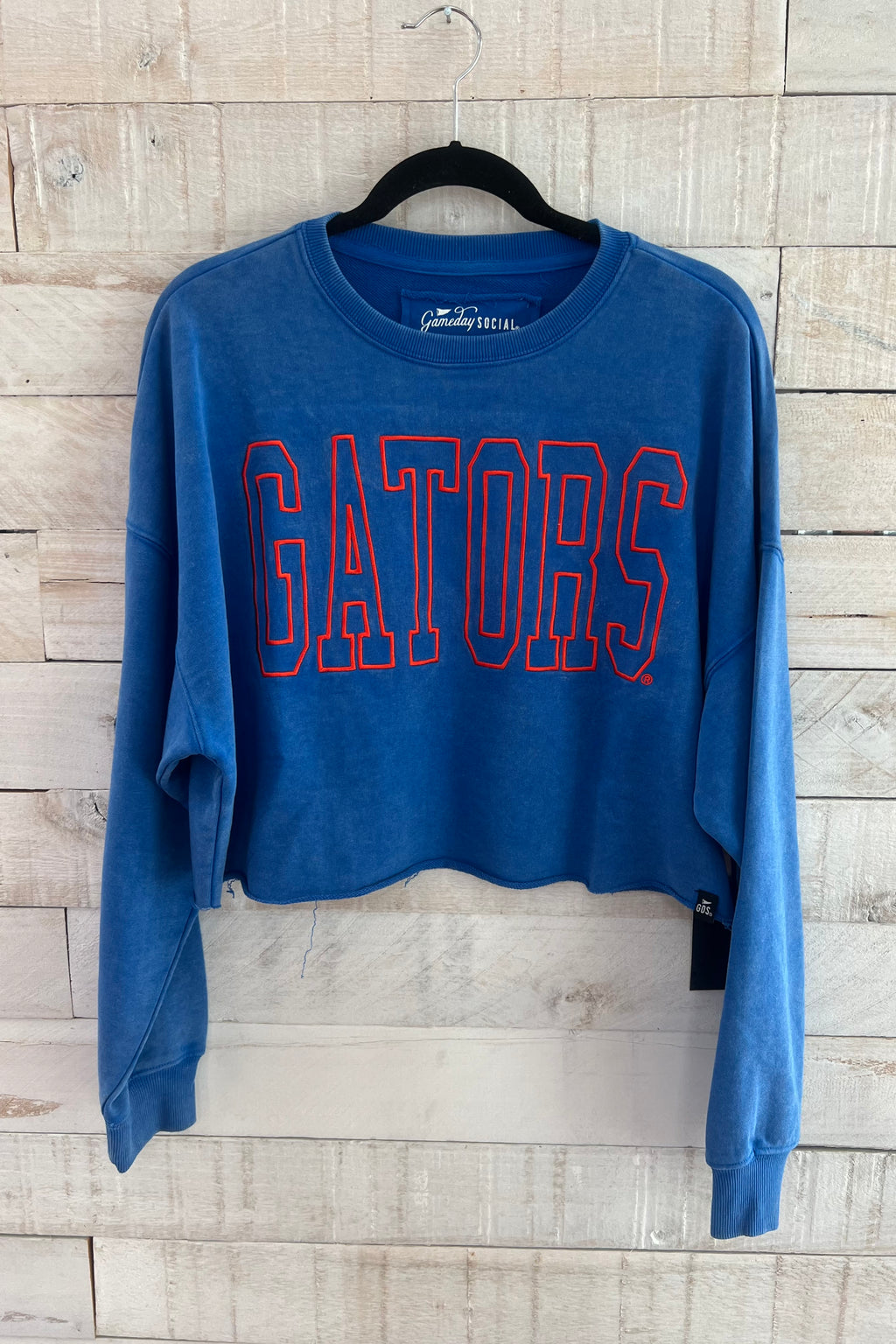 Cropped Washed Gators  Crewneck- Blue