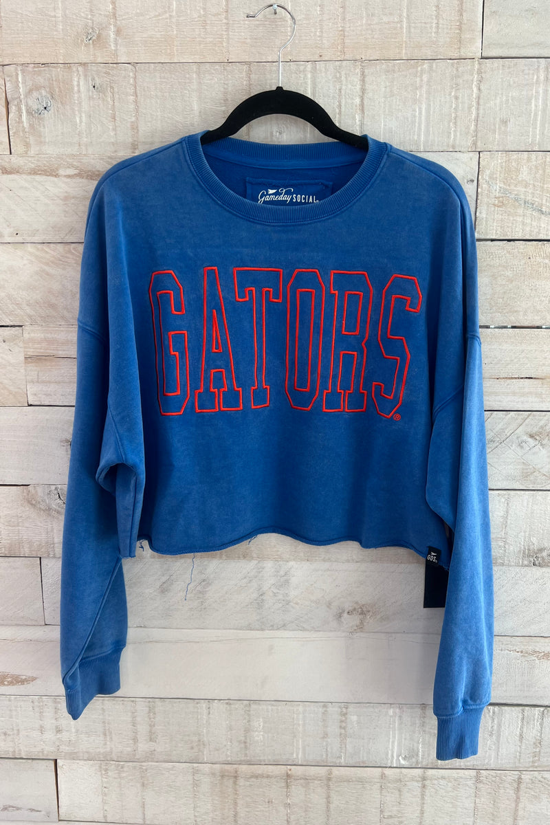 Cropped Washed Gators  Crewneck- Blue