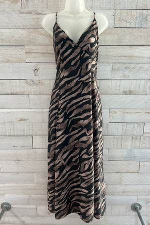 Zebra Print Maxi Dress- Charcoal