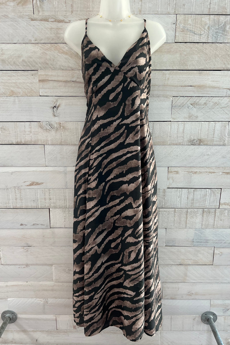 Zebra Print Maxi Dress- Charcoal