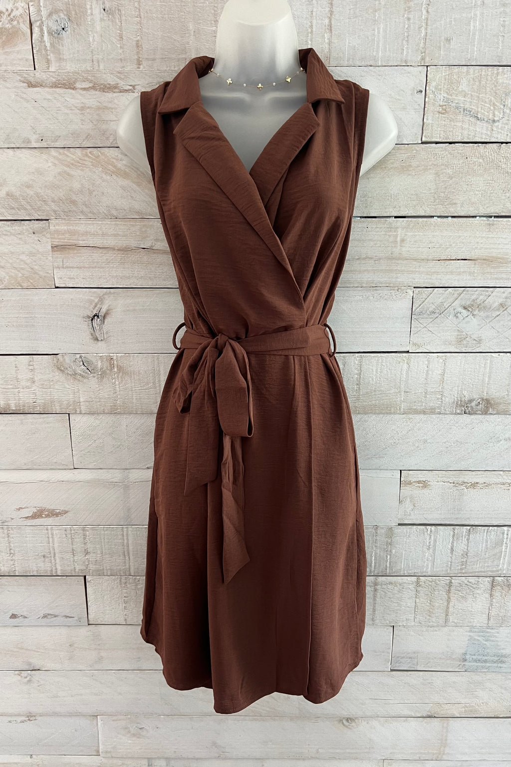 Collared Wrap Dress- Chocolate Brown