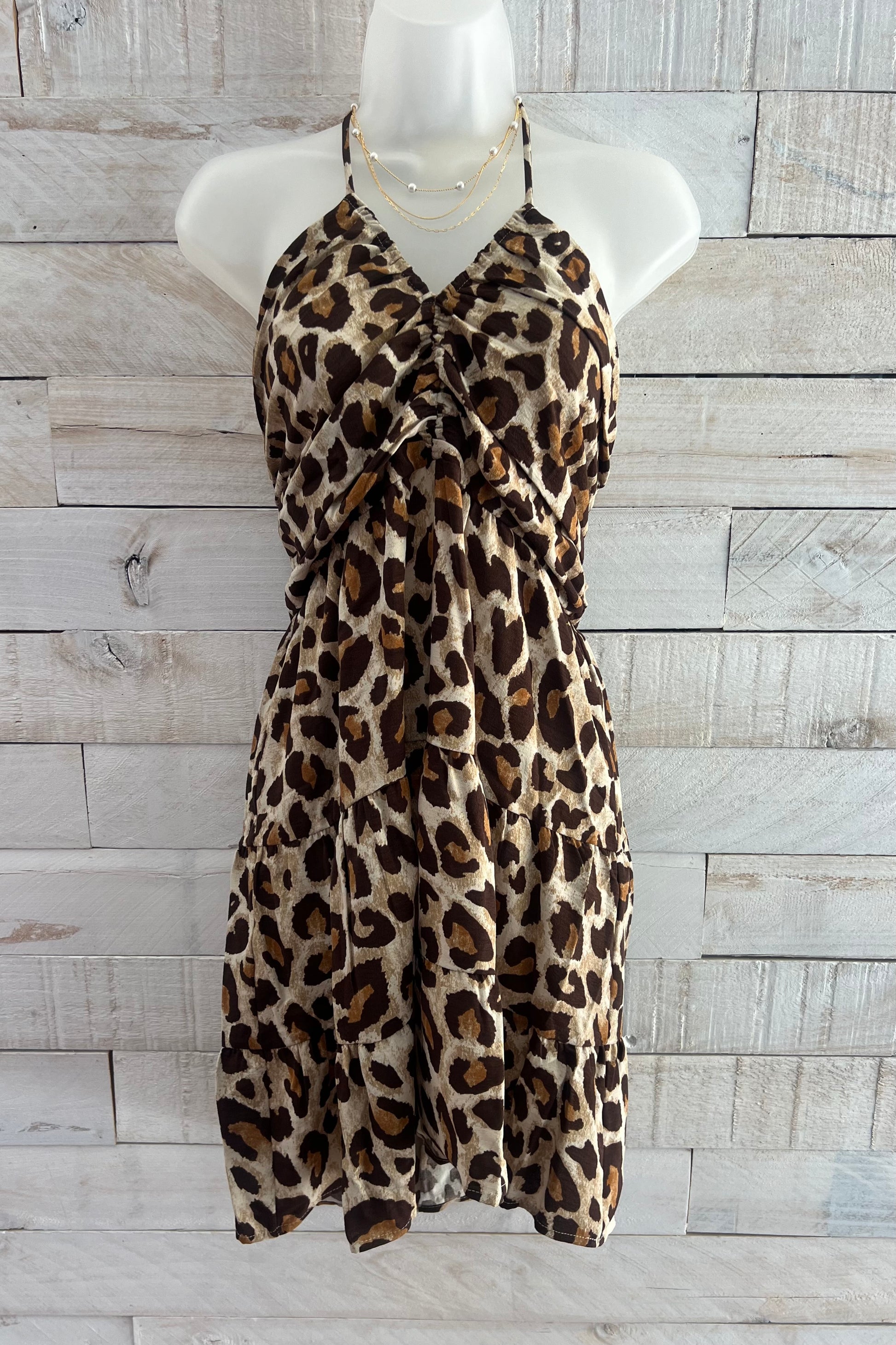 Leopard Print Tiered Halter Dress - Large Leopard Print Tiered Halter Dress - Large