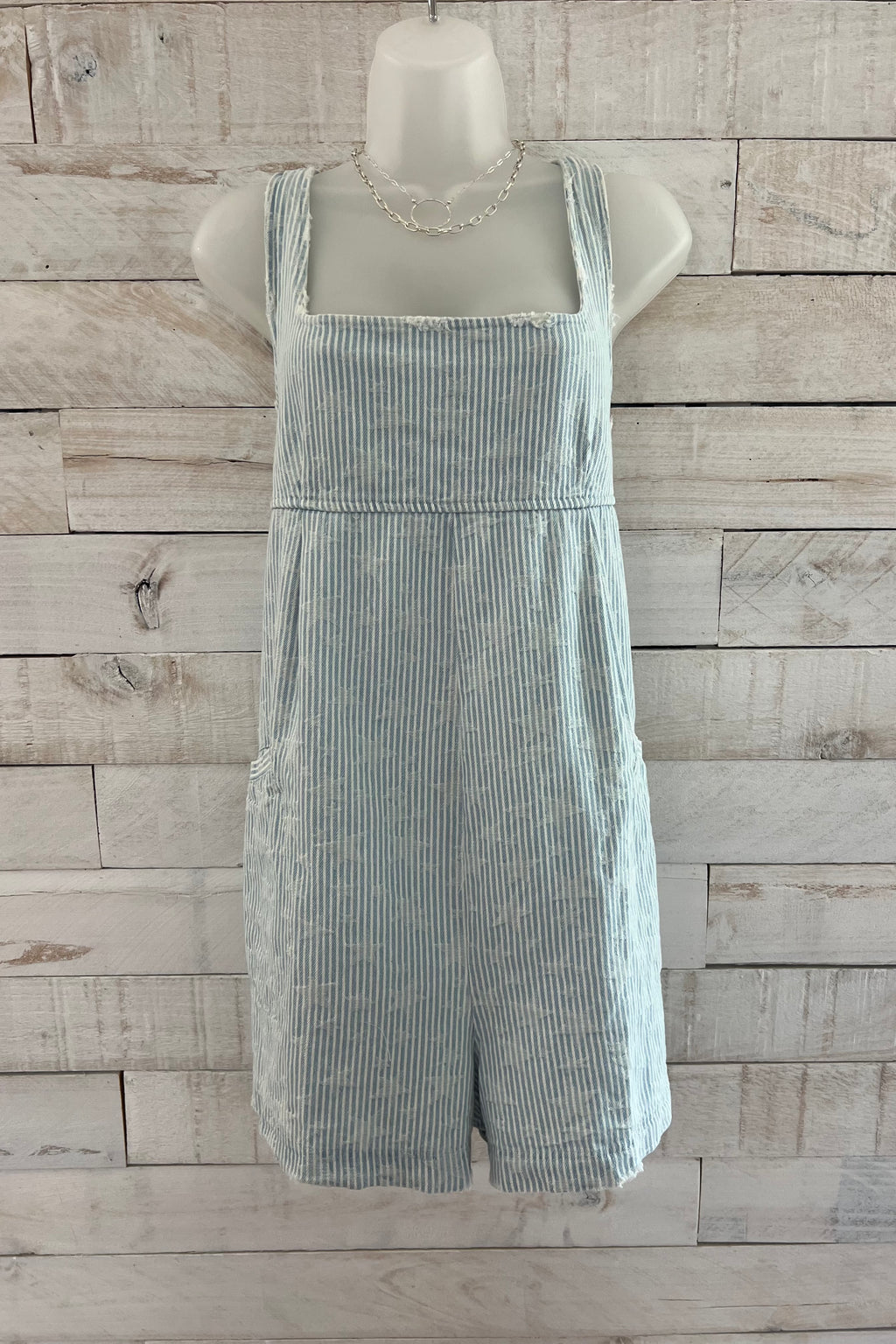 Striped Star Denim Romper- Light Denim