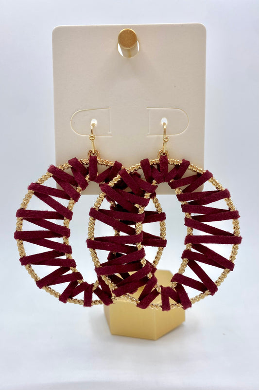Leather Wrapped Open Round Earrings