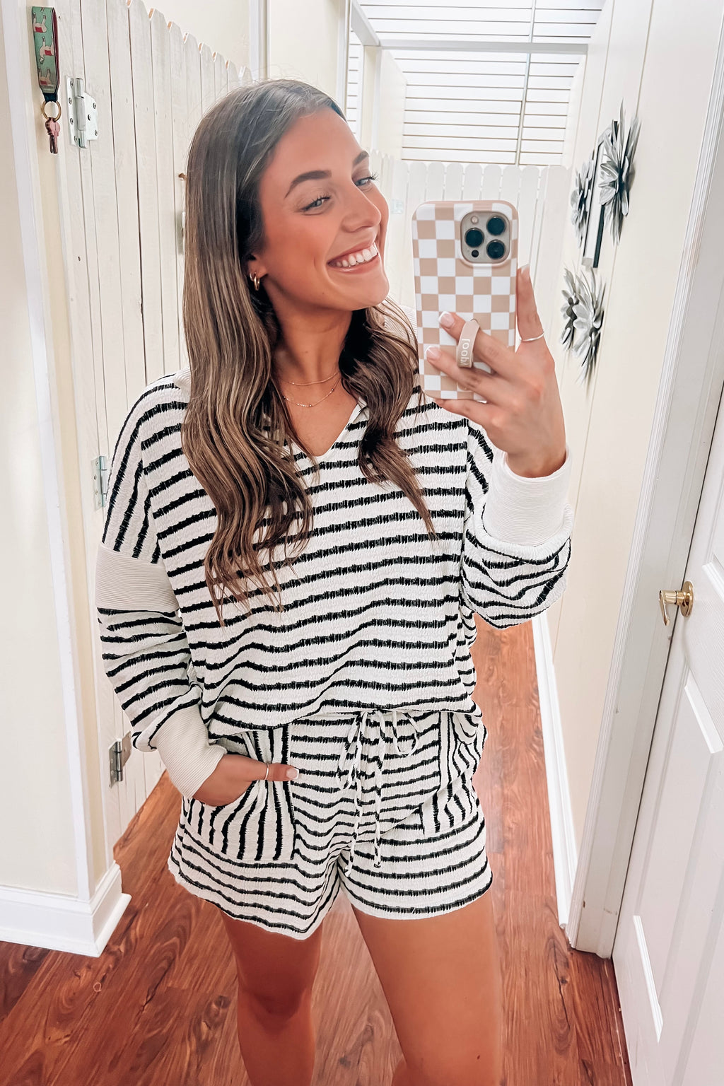 Striped Collared Top- Ivory/Black