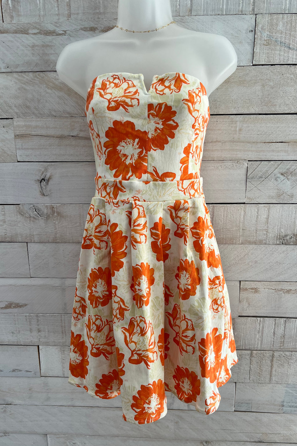 Strapless Printed Mini Dress- Orange