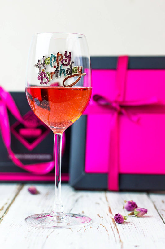 Happy Birthday Jeweled Stemmed Wine Glass