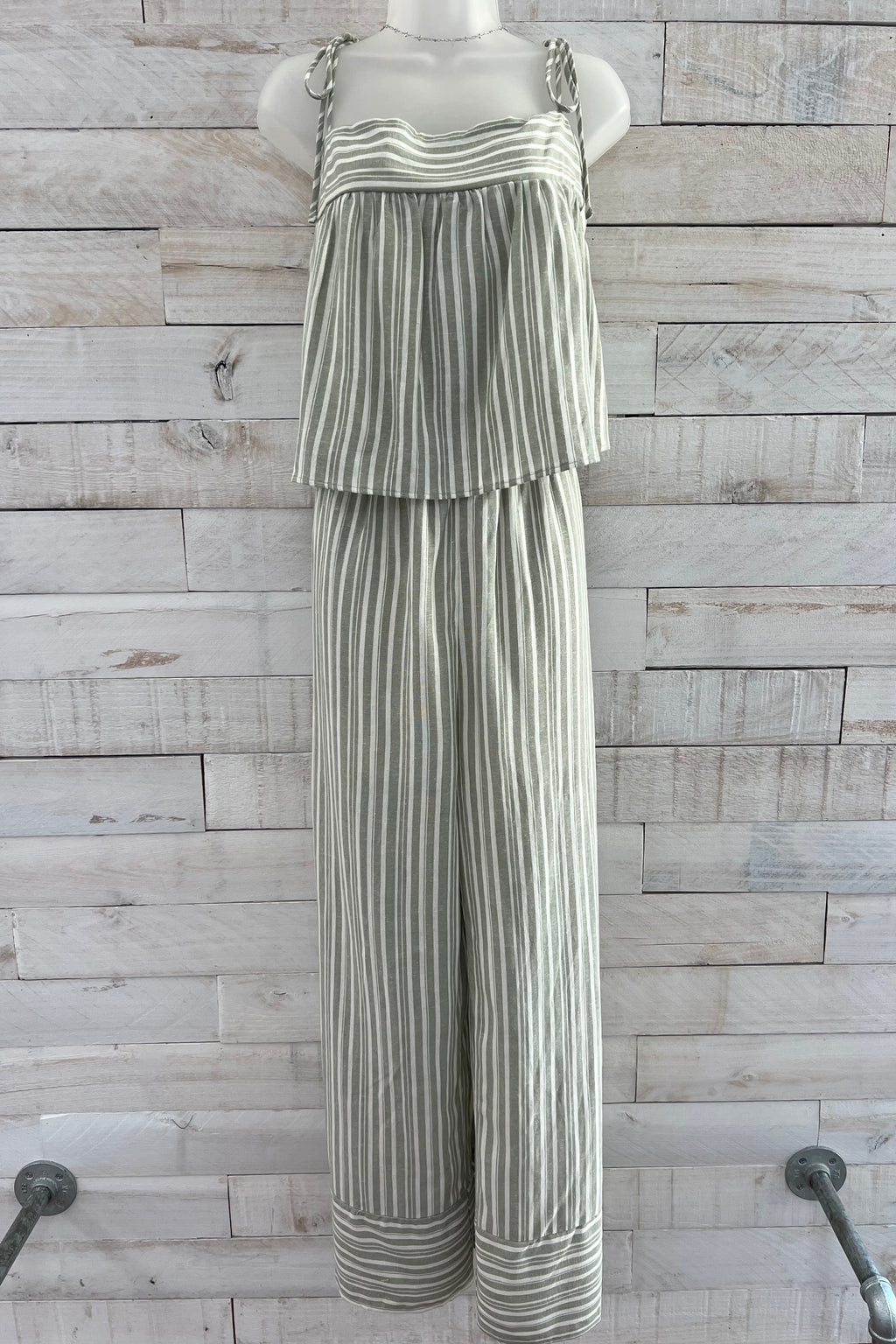 Striped Wide Leg Jumpsuit- Sage