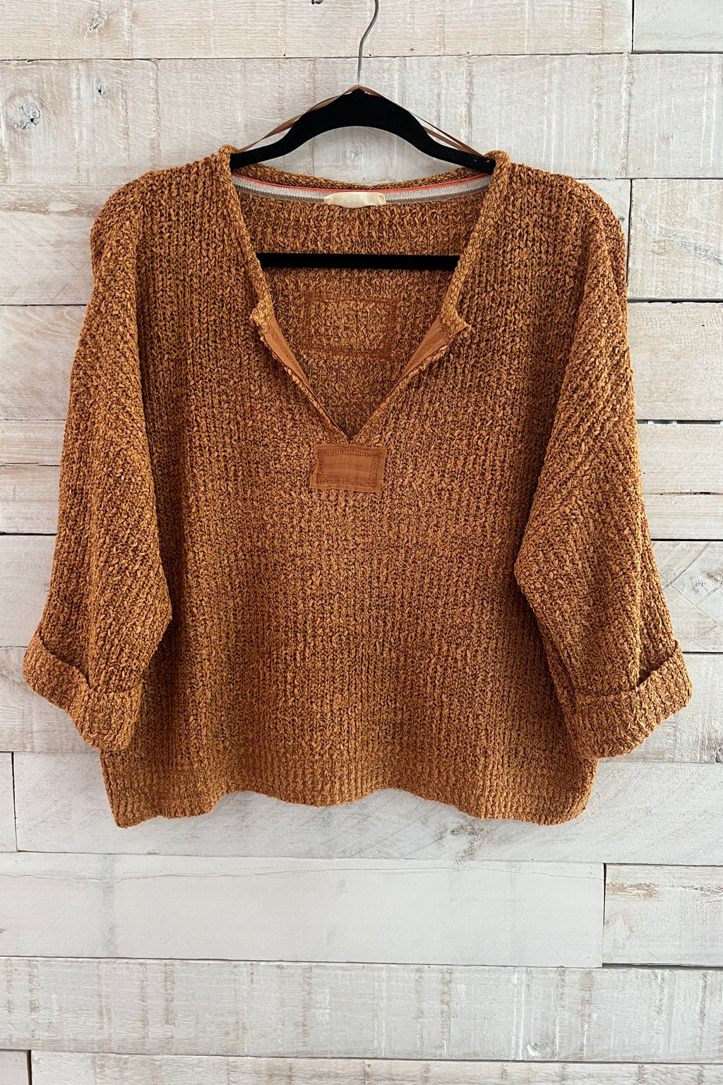 Patch Sweater Top- Camel