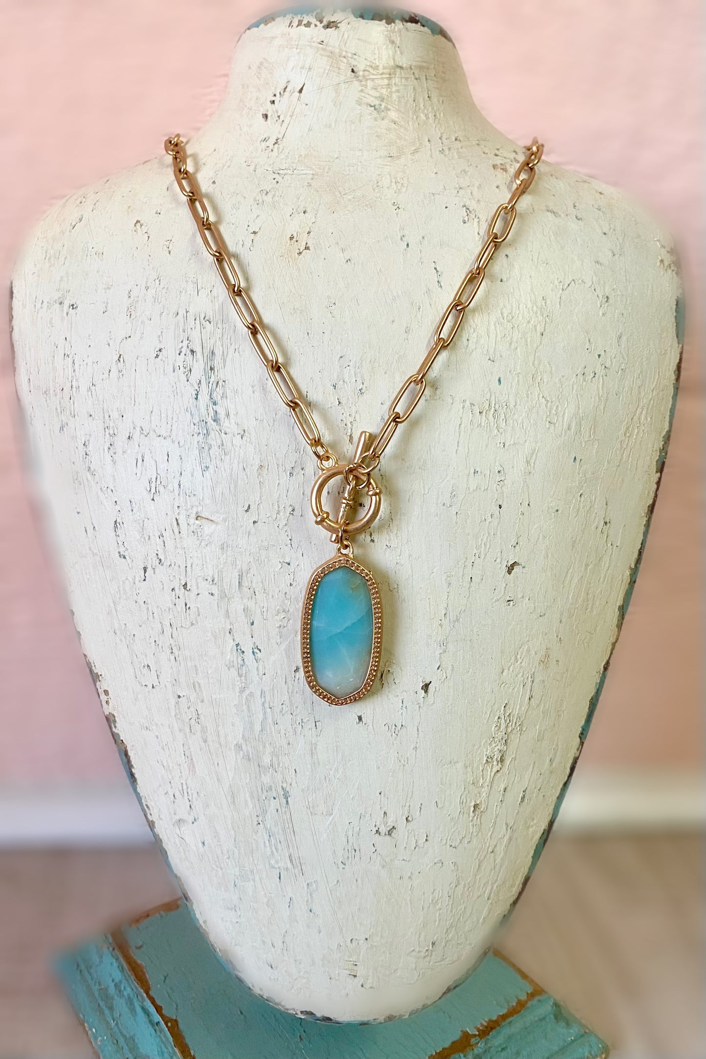 Hexagon Stone Chain Necklace