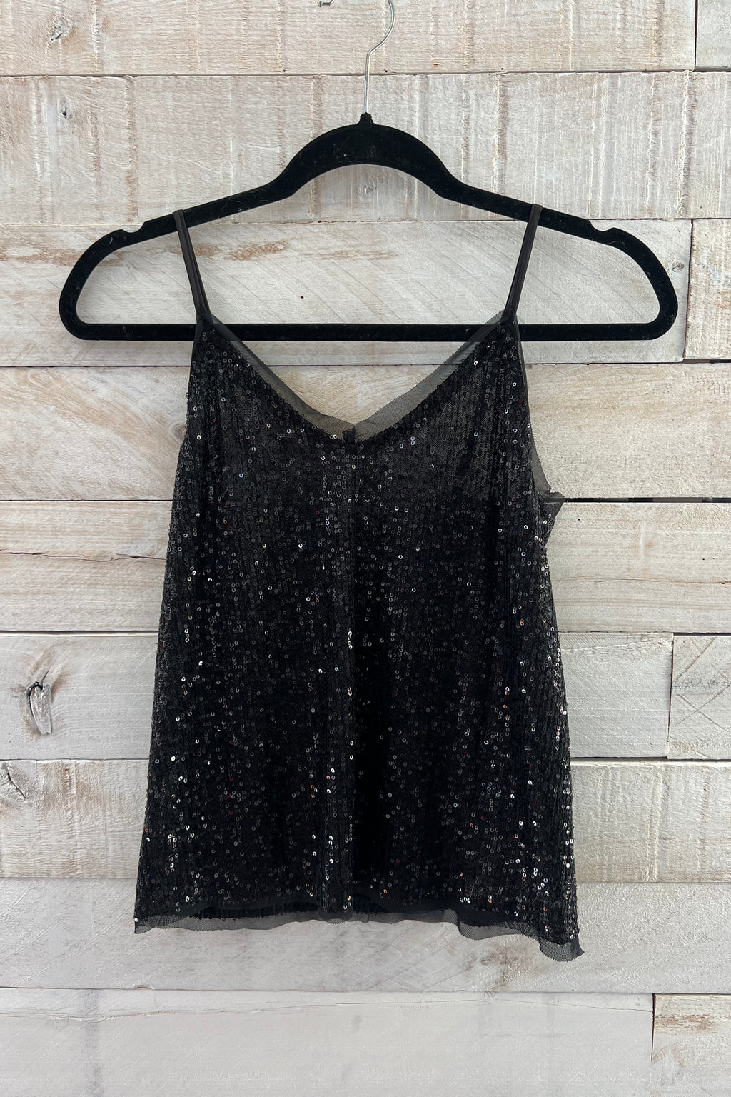 Mesh Sequin Tank Top- Black