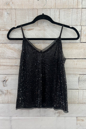 Mesh Sequin Tank Top- Black