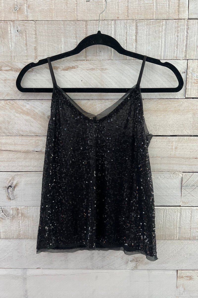 Mesh Sequin Tank Top- Black