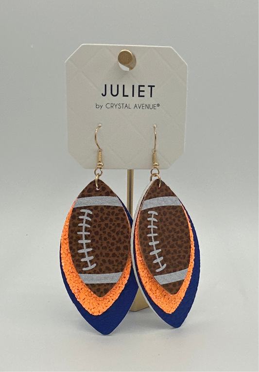 Orange & Blue Sparkle Football Earrings