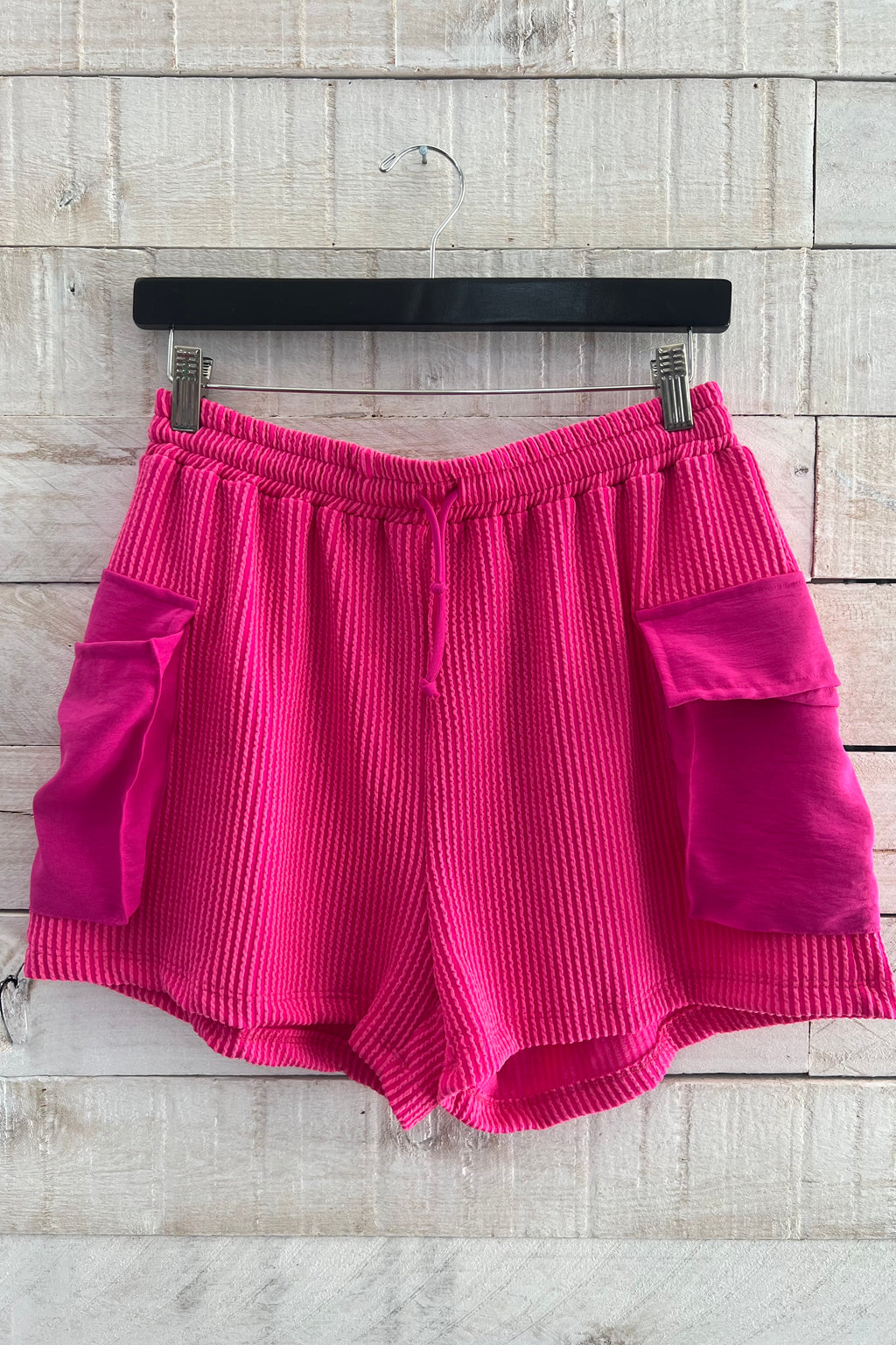 Ribbed Cargo Shorts- Hot Pink