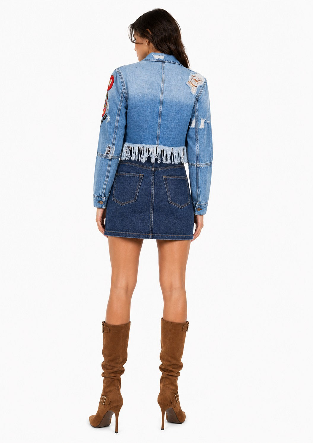 Distressed  Floral Jean Jacket