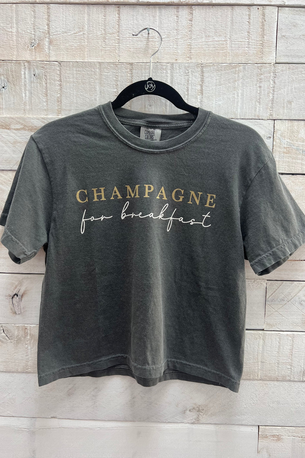 Champagne For Breakfast Cropped Tee- Grey