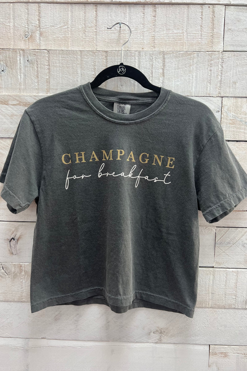 Champagne For Breakfast Cropped Tee- Grey