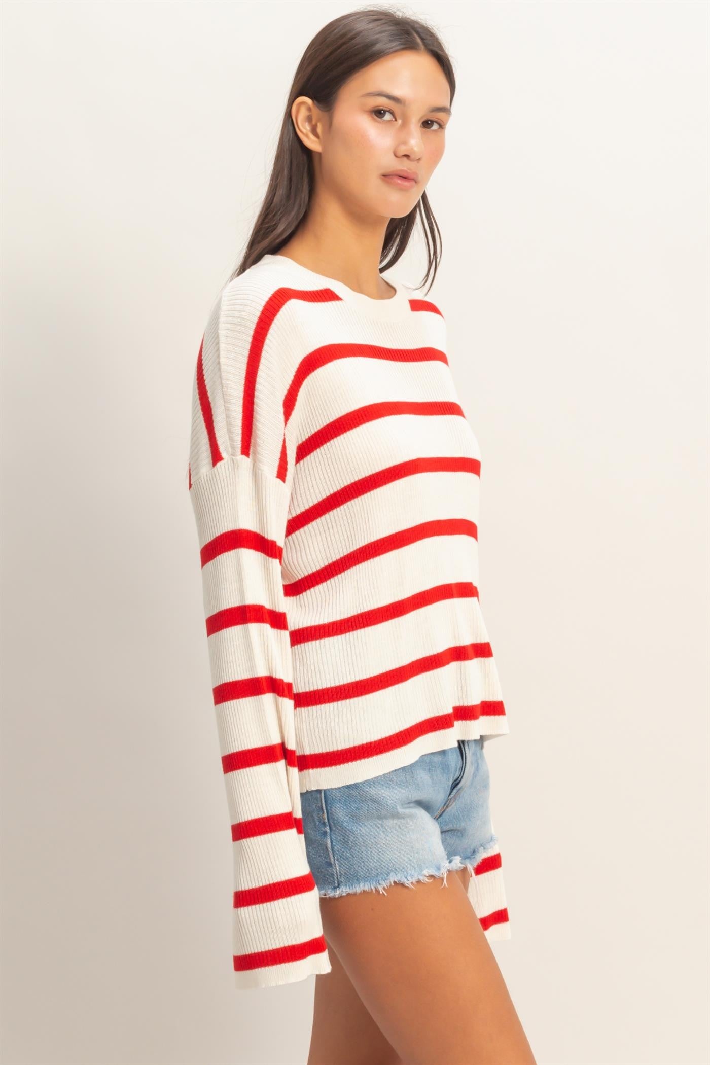 Lightweight Wide-sleeve Striped Sweater
