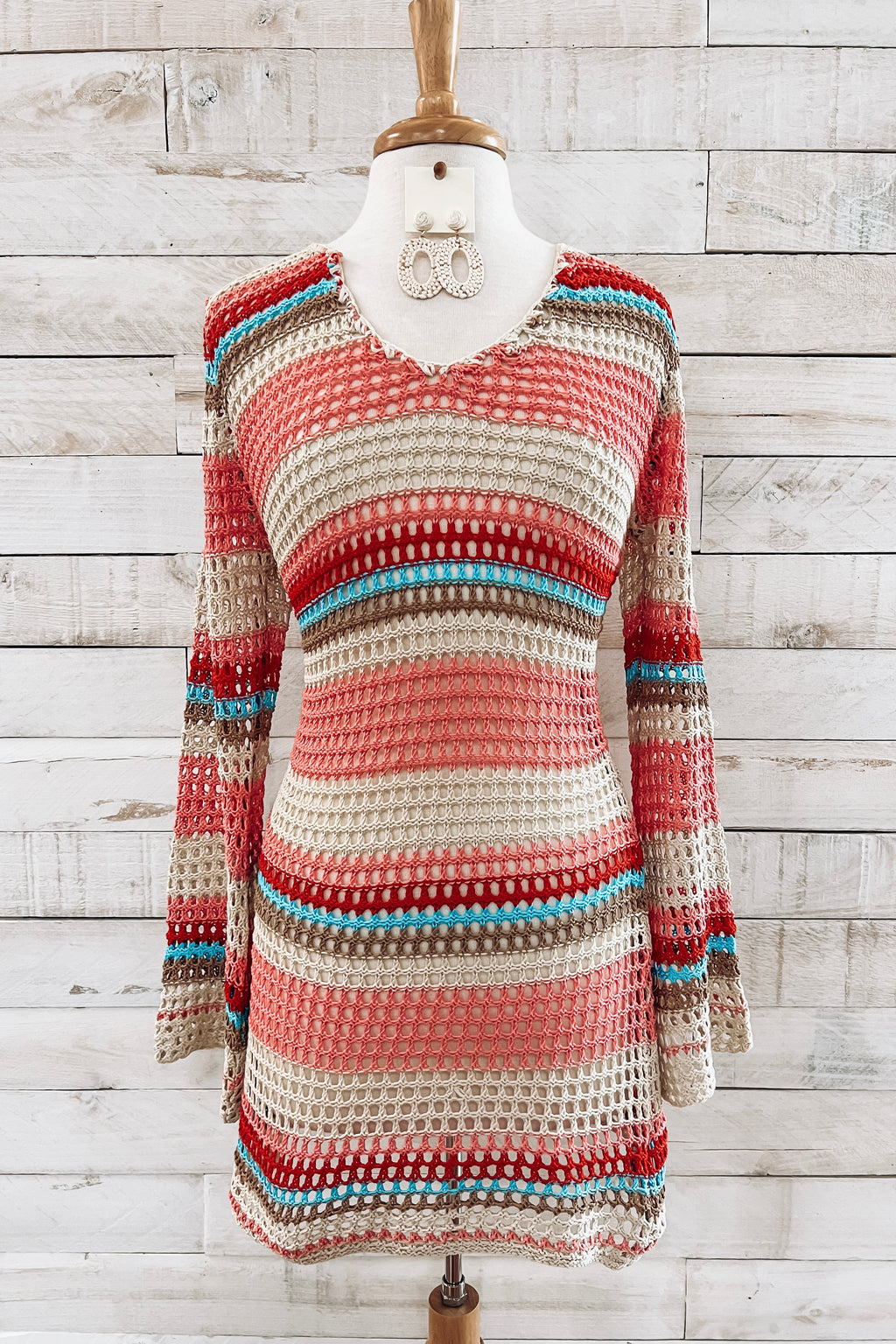 Crochet Knit Dress- Pink/Multi