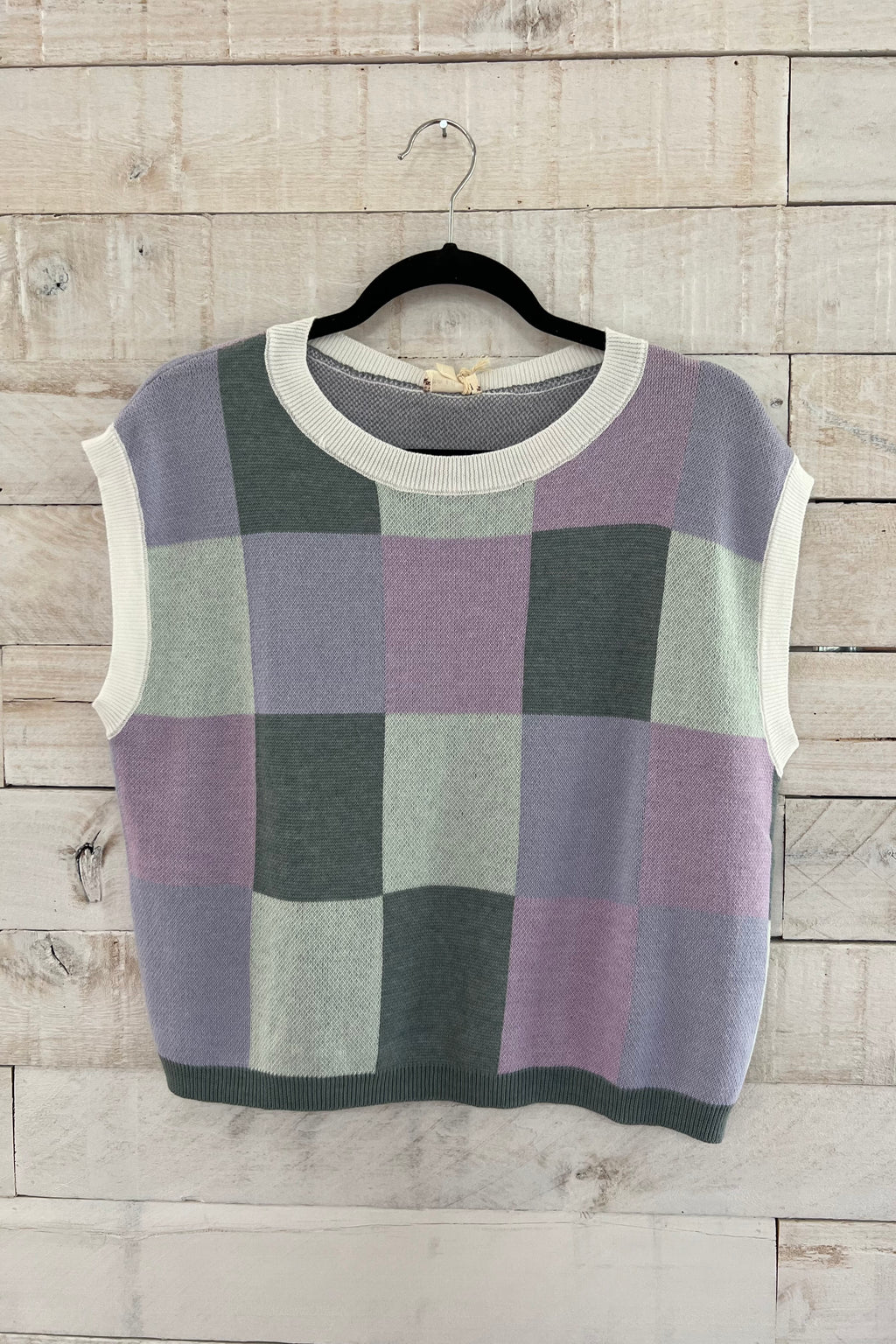Checker Print Sweater Top - Lavender