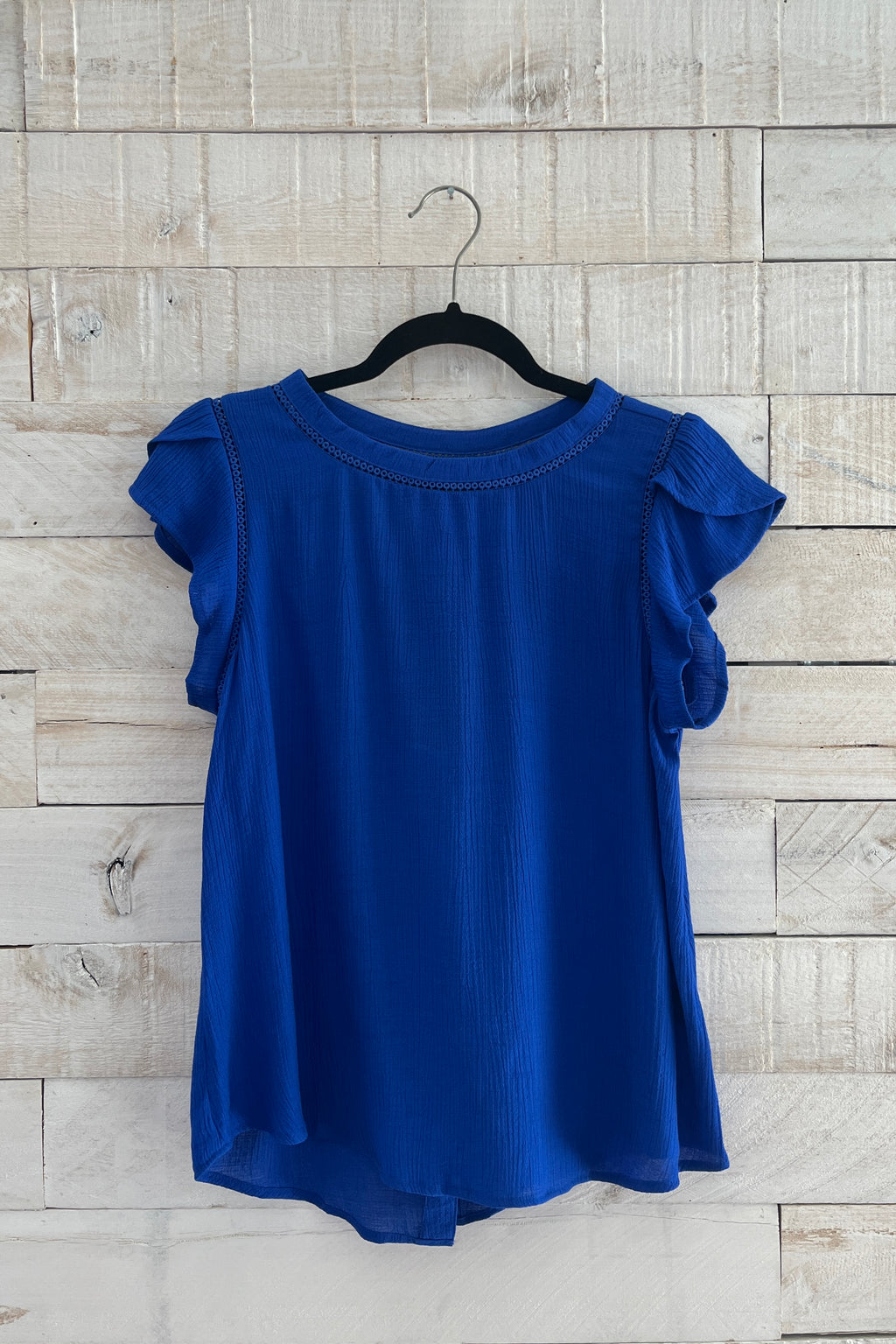 Tulip Sleeve Back Button Blouse - Royal Blue