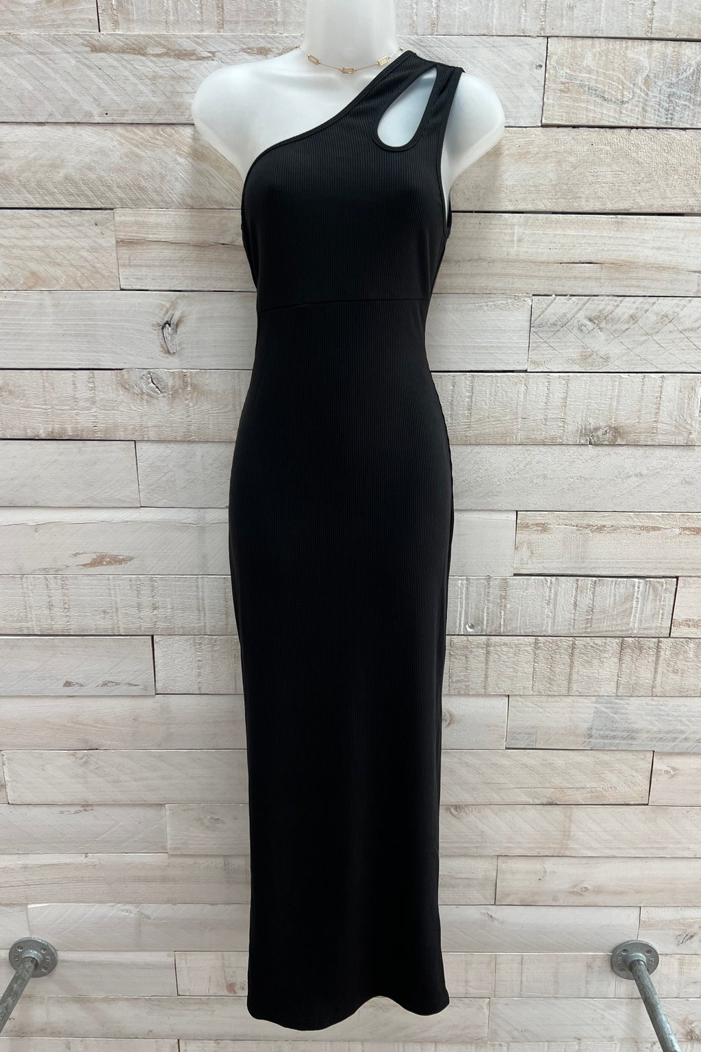 Ribbed Cut Out Midi Dress- Black