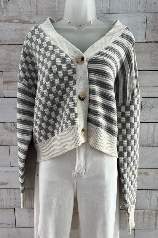 Striped/Checkered Sweater Cardigan