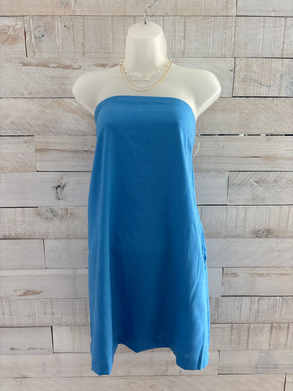 Sand Washed Strapless Mini Dress - Blue