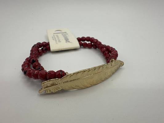 Metal Gold Feather Beaded Stretch Bracelet