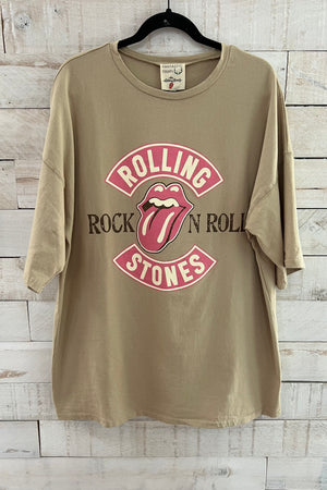 Rolling Stones T-Shirt Dress- Tan