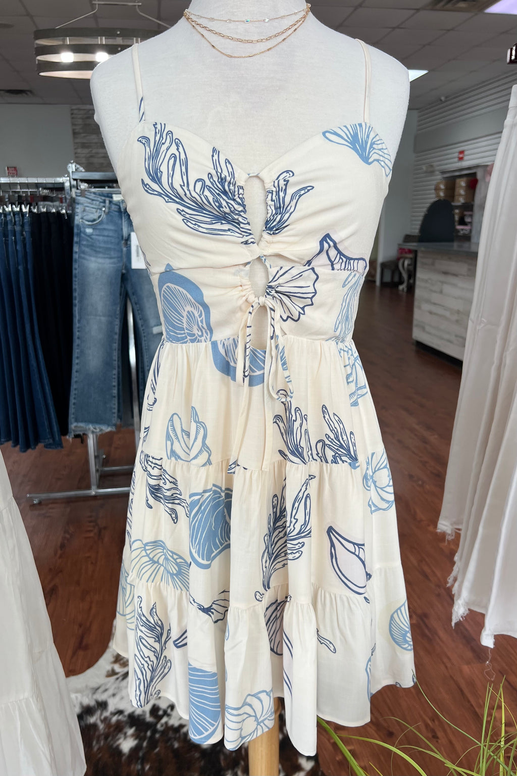 Seashell Cutout Dress- Blue/Ivory
