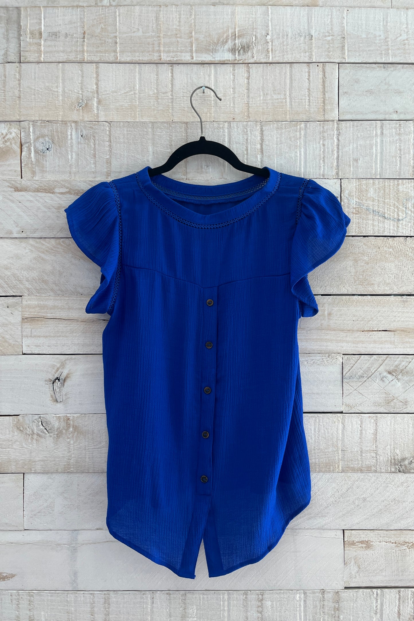 Tulip Sleeve Back Button Blouse