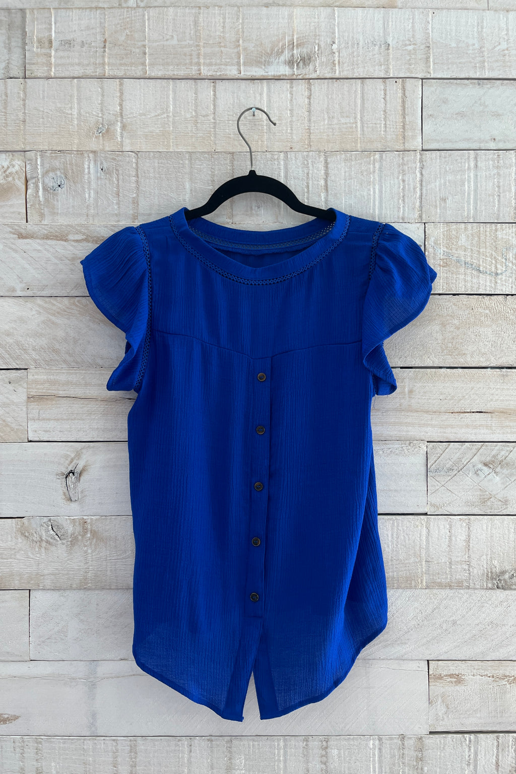 Tulip Sleeve Back Button Blouse - Royal Blue