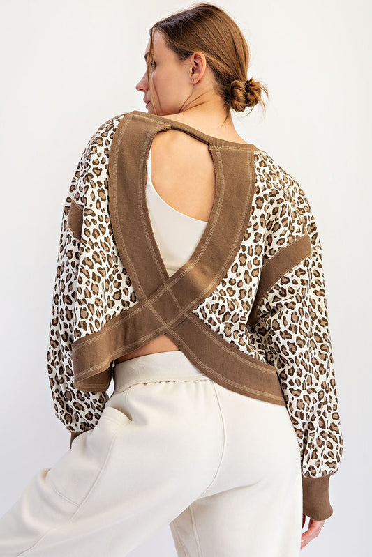 Animal Print Open Back Long-sleeved